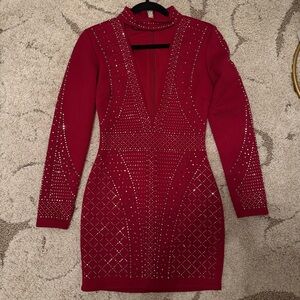 bebe Red Bodycon Studded Dress